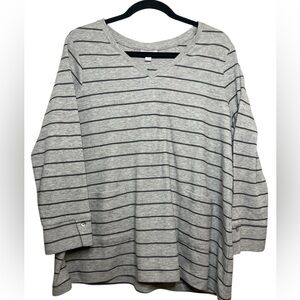 J. Jill V-Neck Ribbed Knit Striped Tunic Tee Size XL Petite Gray